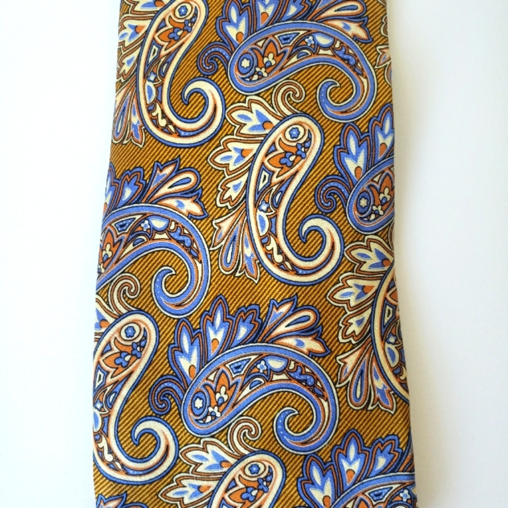 Robert Talbott Paisley Silk Tie in Gold and Blue